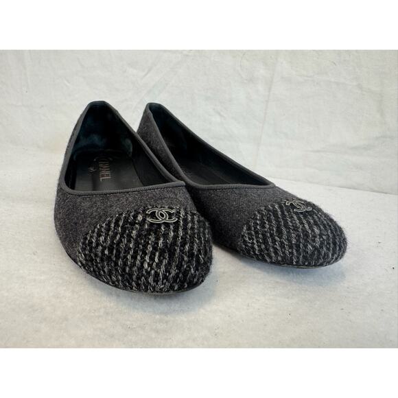 CHANEL Tweed Wool Ballet Flats Gray Size 37.5 Made in Italy - Picture 4 of 11